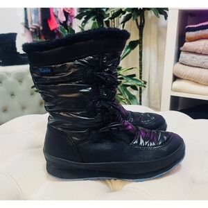 Keds Women's Black Gloss Winter Snow Boots Faux Fur Trim Size‎ 8
